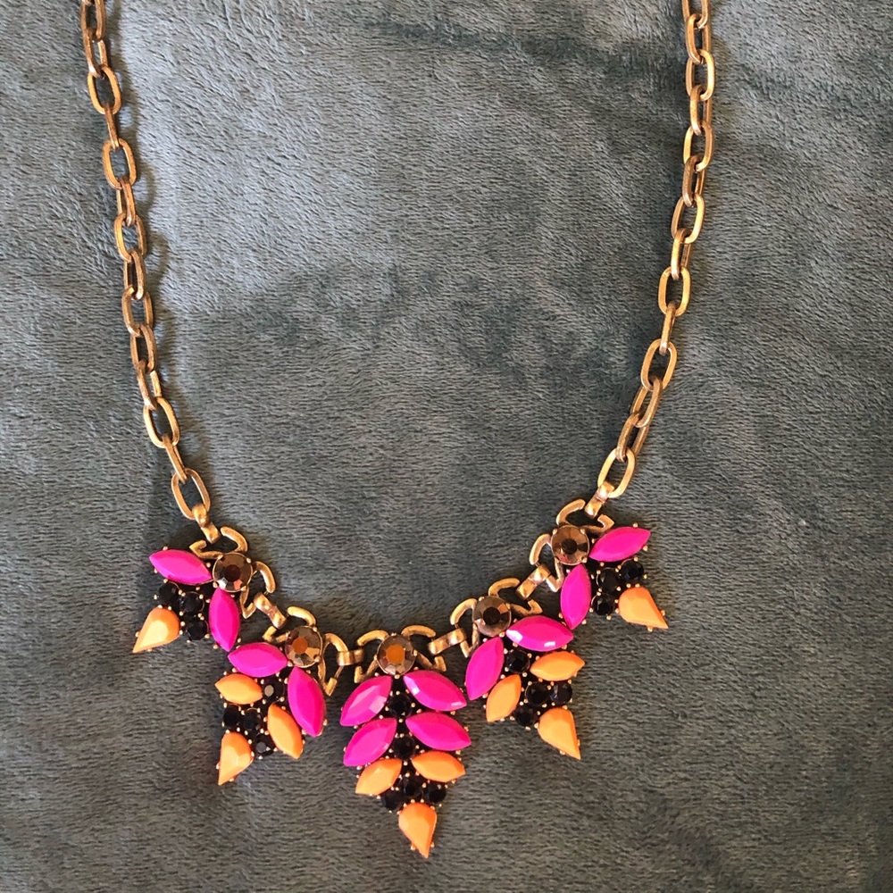 Gold Necklace - Pink, Orange, Black